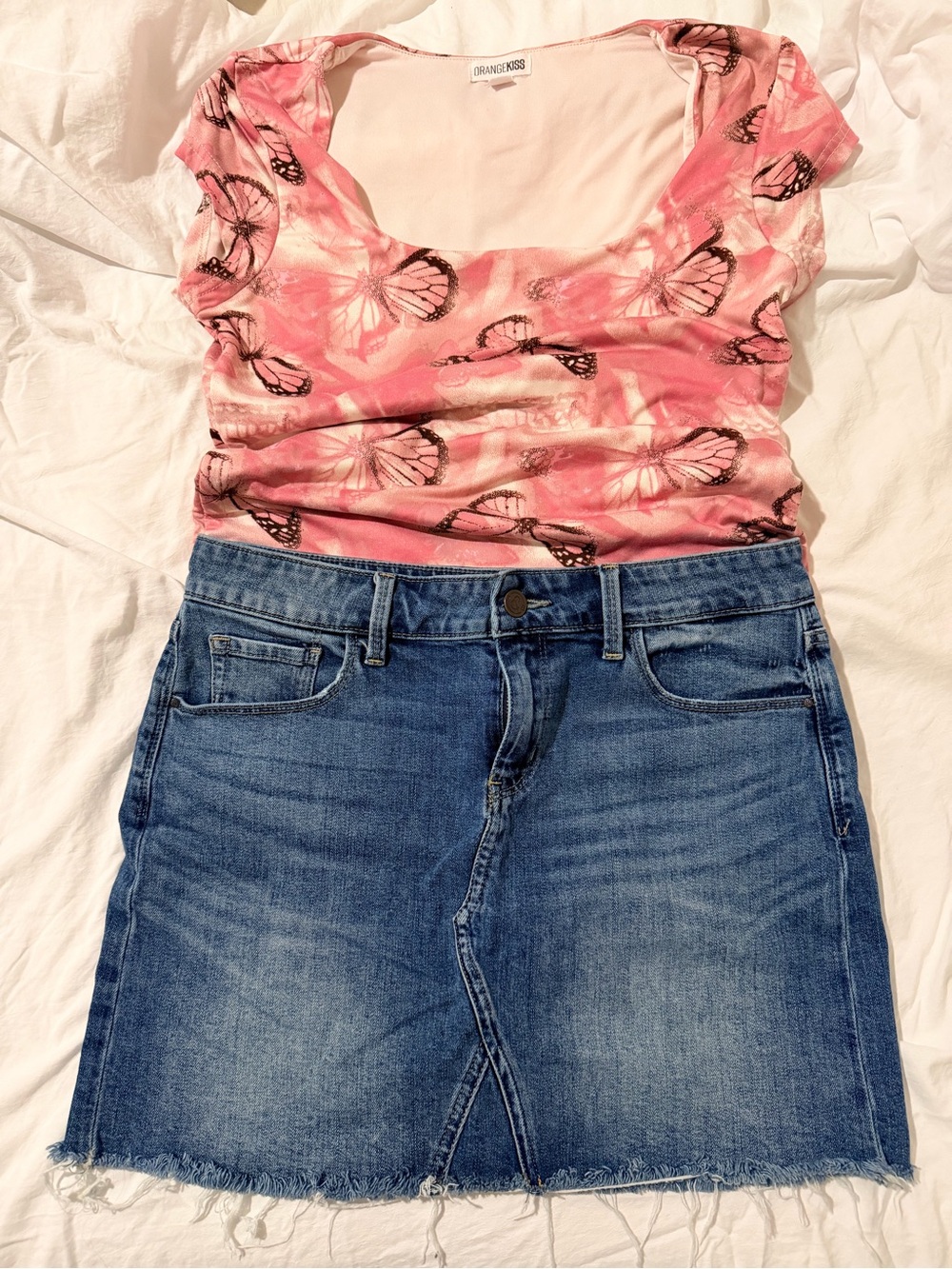 Pink Orange Kiss Pink Butterfly Tee Y2K Vibe